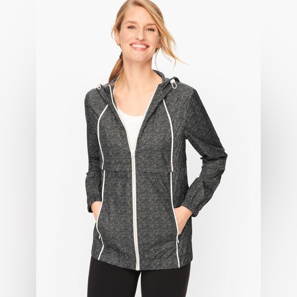 T by Talbots geometric pattern hooded windbreaker jacket size LP Large Petite - Picture 2 of 7